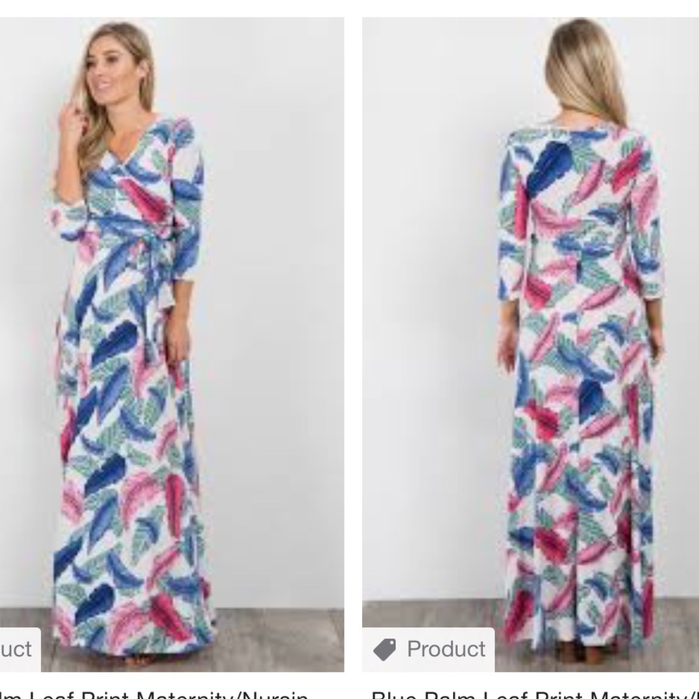 Blue Palm Leaf Maternity/Nursing Wrap Maxi Dress